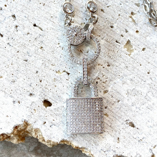 Lock Crystal Necklace Boutique salon trendy Silver