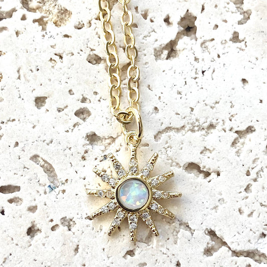 Opal sun dainty necklace